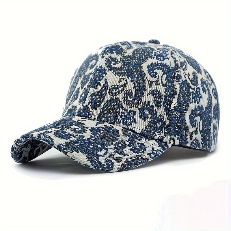 Image of Spring And Autumn Ethnic Print Baseball Cap For Women, Outdoor Washed Denim Duckbill Hat, Fashion Dad Hat