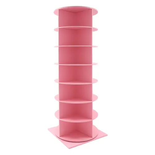 7 tier pink rotating shoe rack tower 360 swivel freestanding organizer for shoes bags decor sturdy pvc stainless steel 28 shoe capacity easy assembly entryway living room or closet shoe rack organizer