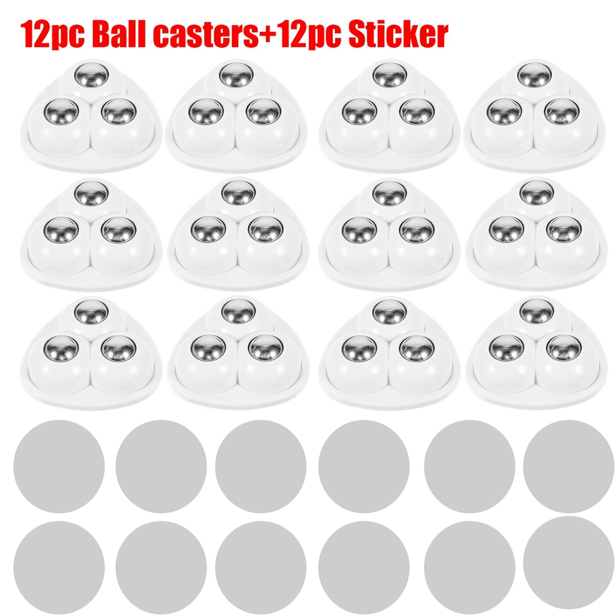 TEMU Juego de 24 piezas de ruedas giratorias autoadhesivas (12 ruedas + 12 almohadillas adhesivas), rodillos universales para cocinas y muebles con