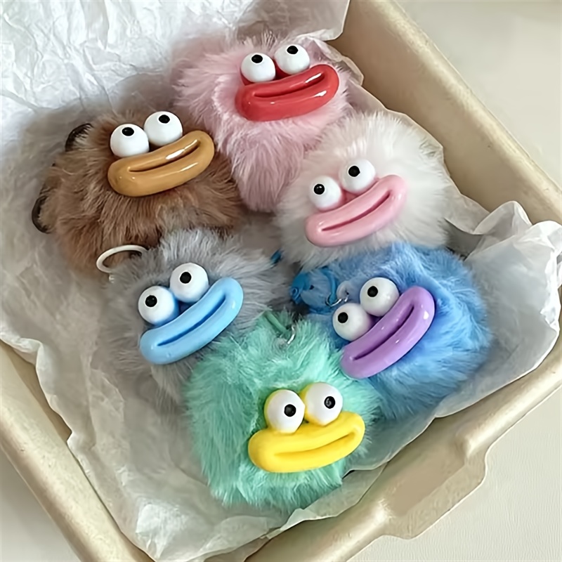 6pcs set fashion cartoon funny clown keychain mini plushies sausage mouth keyring kawaii colorful   plush pendant bag hanging