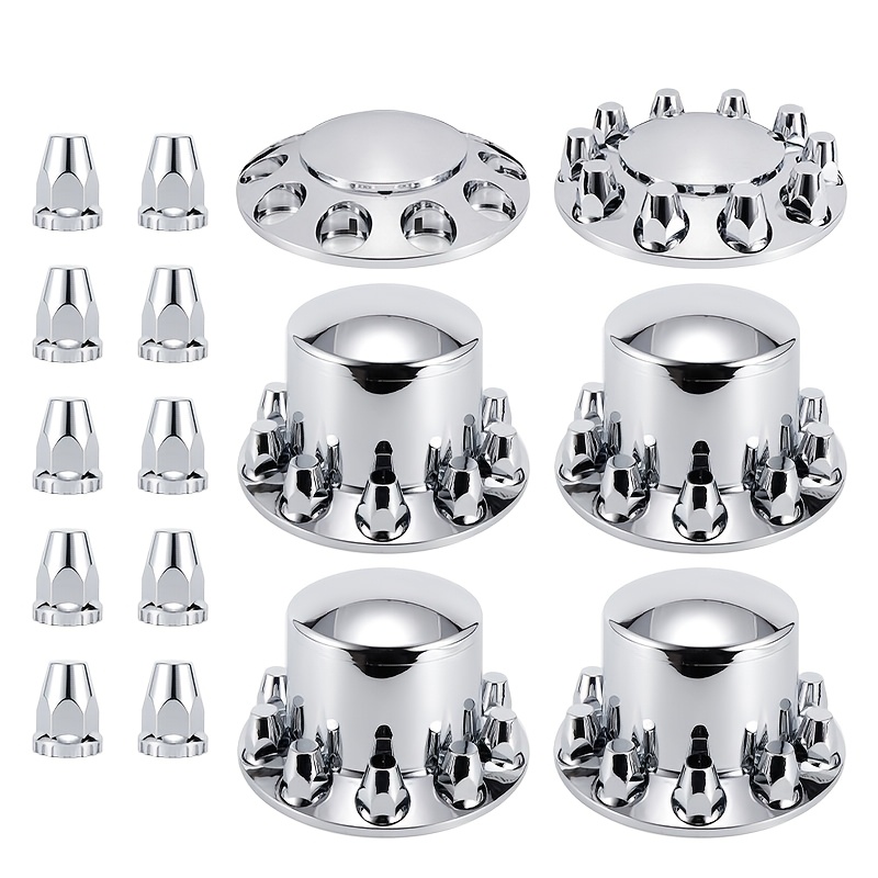 TEMU Chrome Abs Thread-on Dome Combo Kit, Dome 2 Front Set And 2 Front &4 Rear Wheel Cover Set With Removable Caps And Covers For Semi Truck.