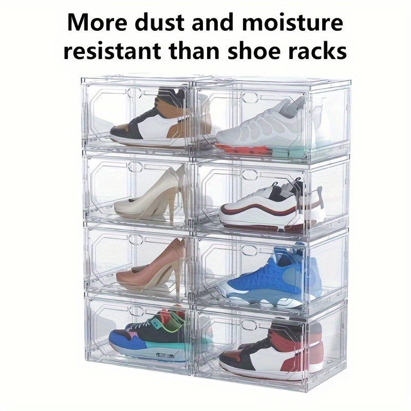 Caja de almacenamiento plegable, organizador de zapatos apilable  transparente con tapas, armario grande de 6 capas para zapatos