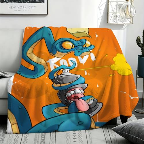 Coperta con stampa graffiti blu cartone divertente, e per soggiorno, letto, , uso all