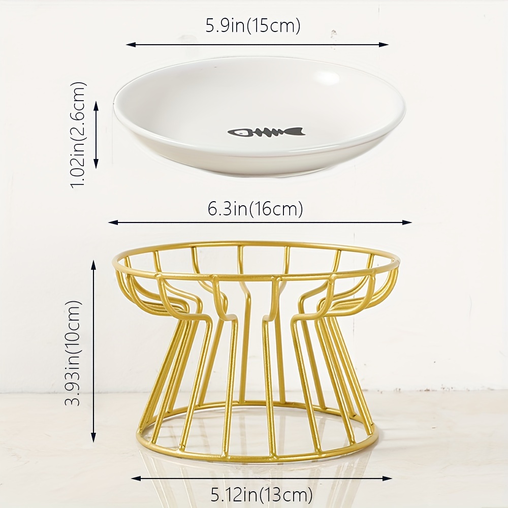 2pcs Set (1pc Rack + 1pc Bowl) Ceramic Cat Bowl, Protects Pet's Neck, Anti-spill Pet Bowl, Metal Rack Does Not Slip Easily