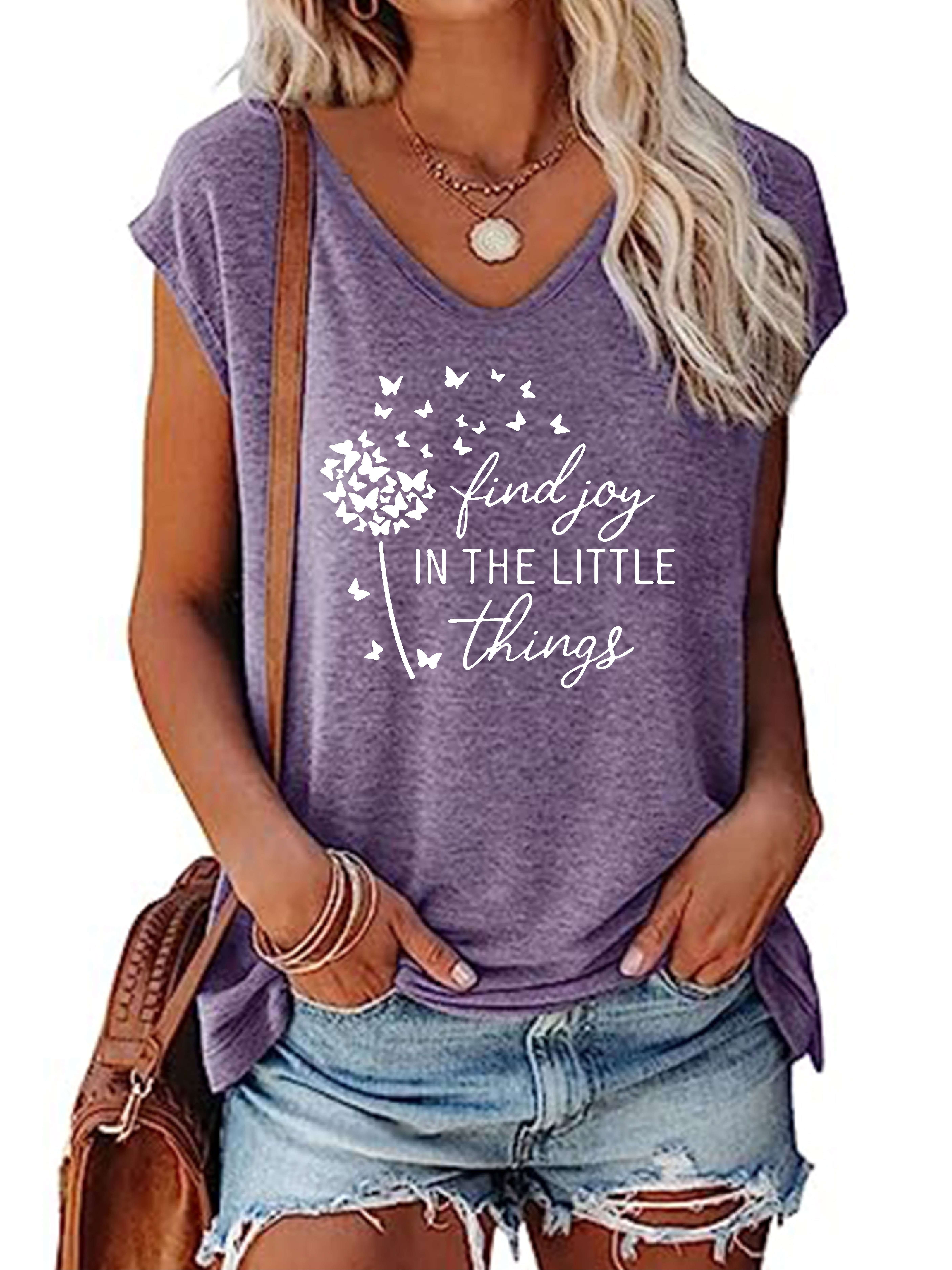 Letter & Dandelion Print V-neck Tank Top, Casual Sleeveless Tank Top For Summer, Women's Clothing