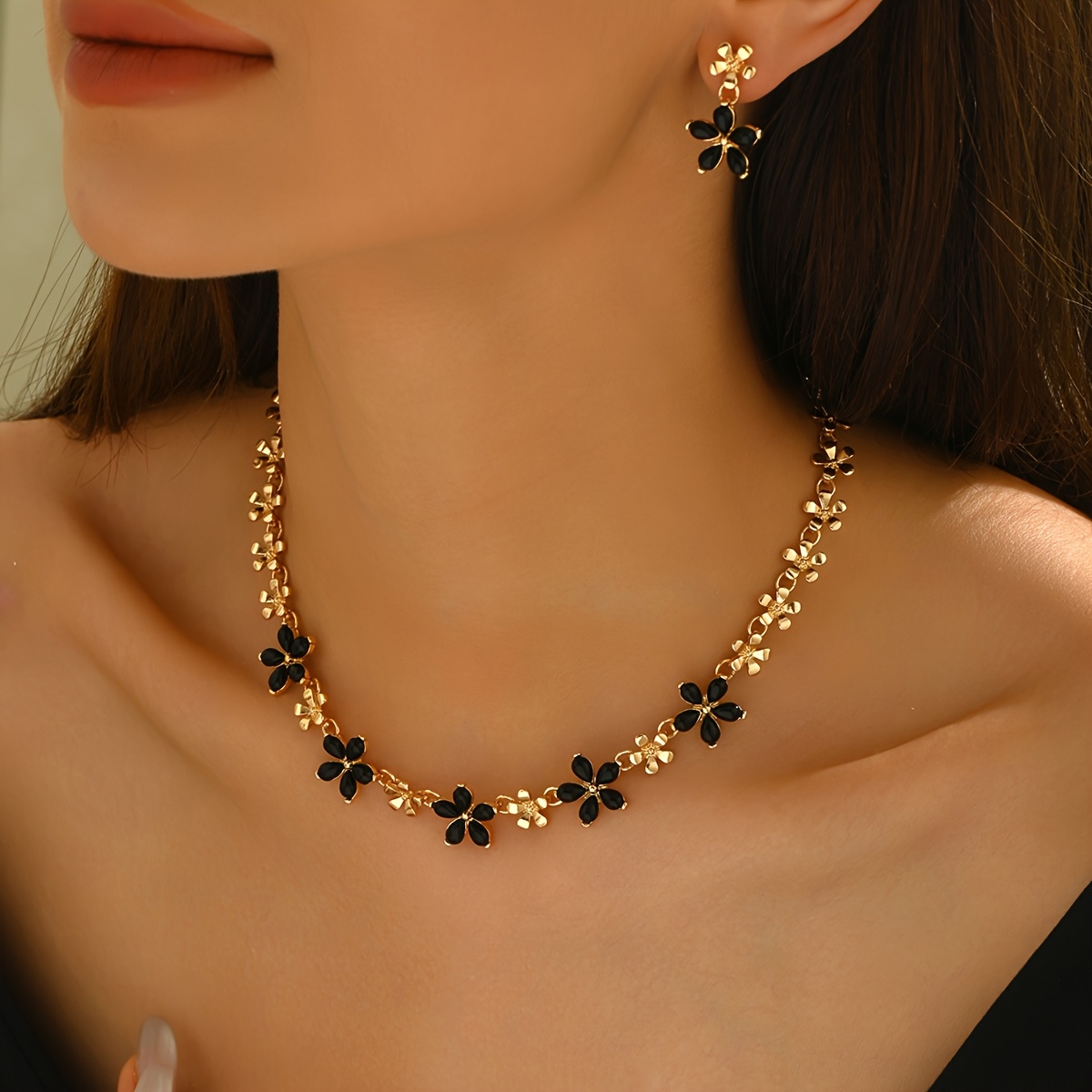 TEMU A Stylish And Elegant Two-piece Set Featuring A With Black Acrylic Accents, Wear, Parties, Or Vacations