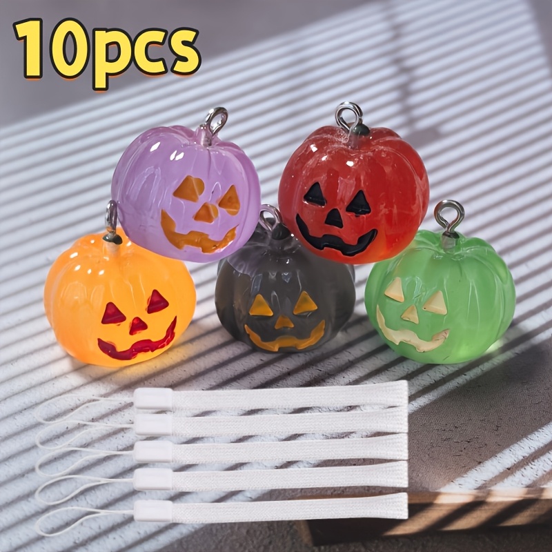 TEMU 10 Stück Halloween Leuchtende Mini Kürbis Harz Charms, 5 Mini Kürbisse und 5 , Zufällige Farben, Halloween Ornamente Kreative Feiertags Kleine