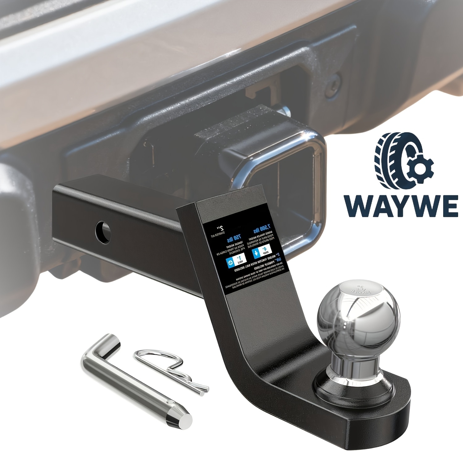 TEMU Fusion Trailer Hitch Mount With 2 Inch Trailer Ball & 5/8" Hitch Pin Clip Fits 2-inch Receiver 7500 Lbs 4" Drop