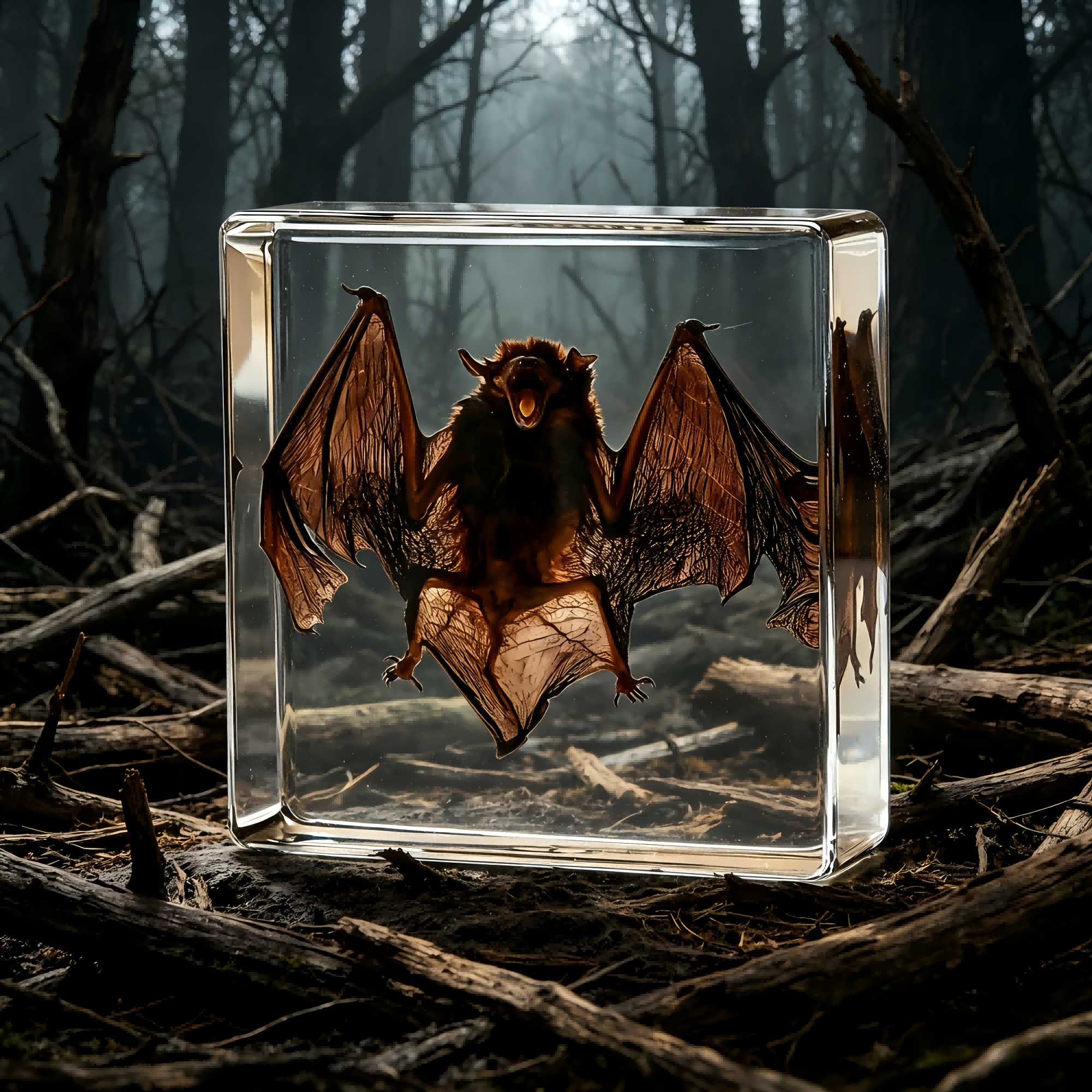 TEMU 2D-Flach, 1 transparenter Fledermaus-Ornament, handgehaltenes Harz-Insektenpräparat im Tropfer-Stil, geeignet für Lehrmittel, Sammlungen,