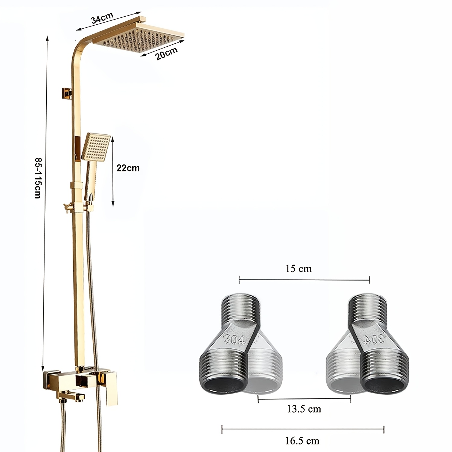 Modern Square Golden Shower Faucet System with Rainfall Shower Head