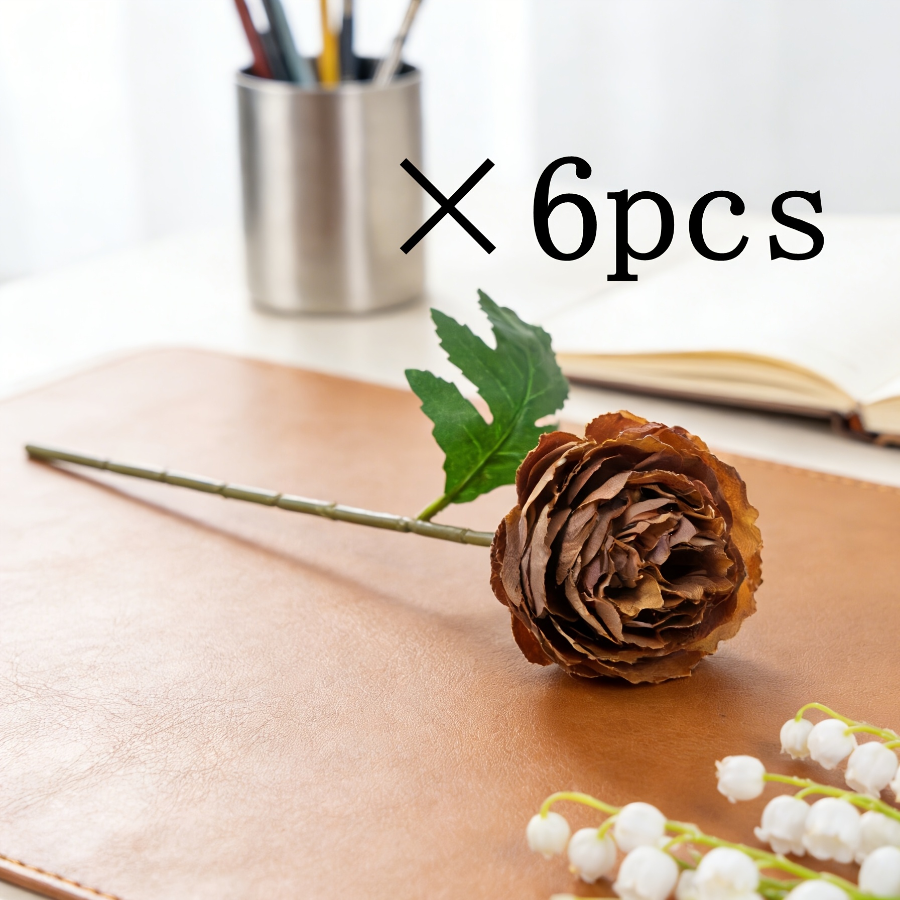 TEMU 6pcs Coffee Artificial Peony With Real-touch Texture, For Decor, Indoor/outdoor Party Backdrop. Room, Windowsill, Wedding & Engagement Display,