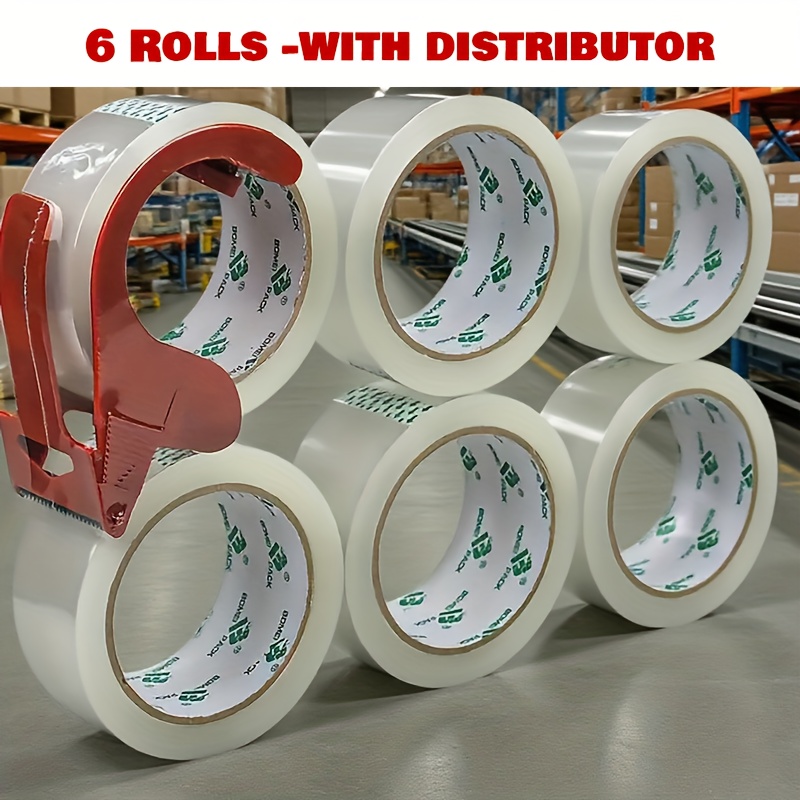TEMU 6 Rolls Cutter - 65-yard Heavy-duty Transparent Packaging Tape, Strong , Suitable For Transportation, Moving, Office, Home - , Essential For