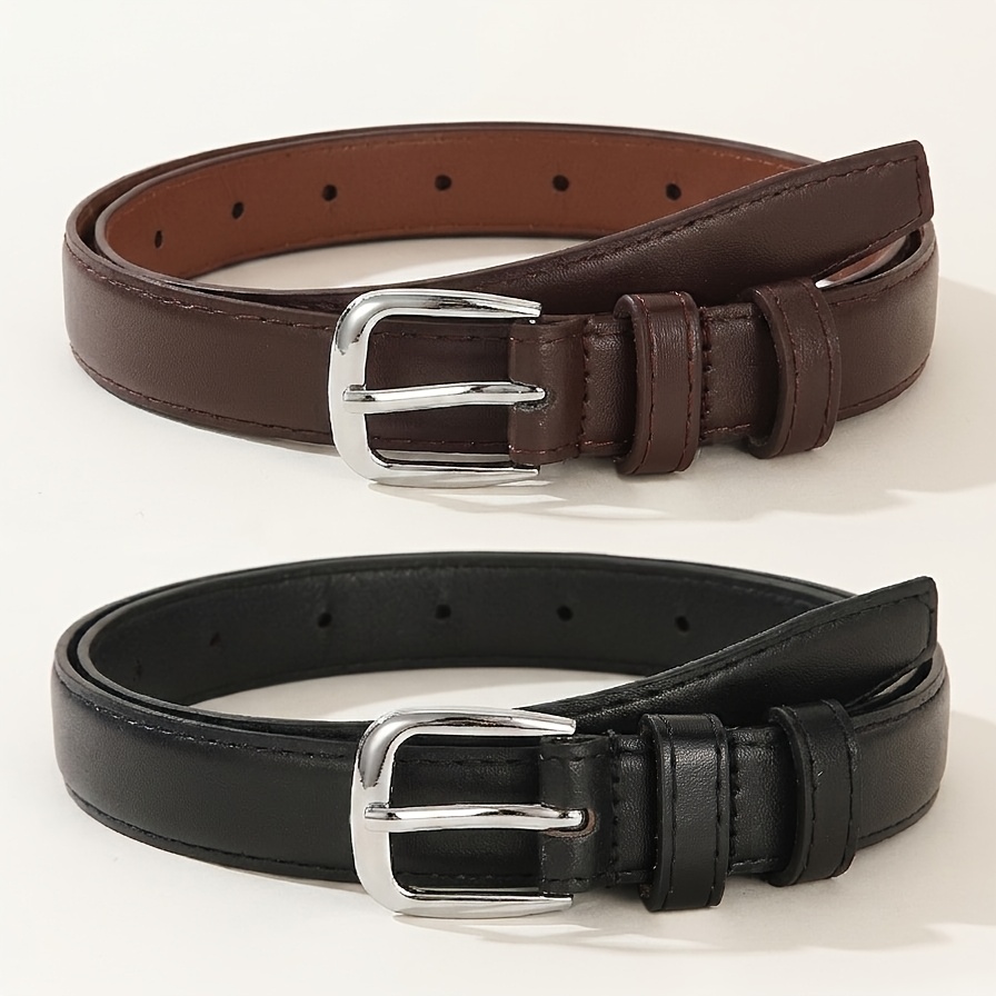 TEMU 2pcs Women's Fashion Golf Belts - Stylish Square Buckle, Golden, Silvery, Gun Black Multi-functional Dress And Coat Additions, Elegant Casual