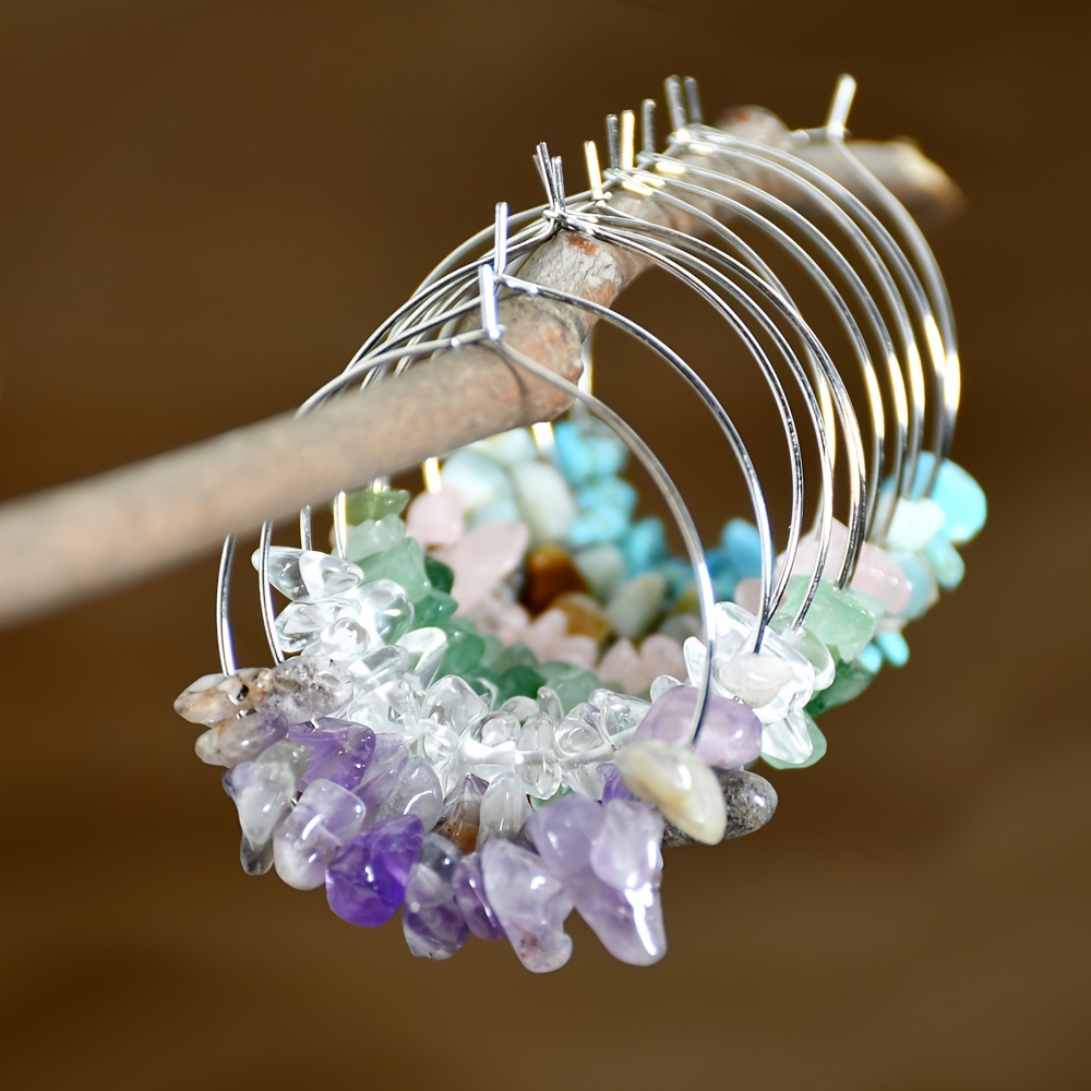 5pcs Boho Stone Earrings Set Amethyst Rose Quartz Mixed Gems Crystal Hoops