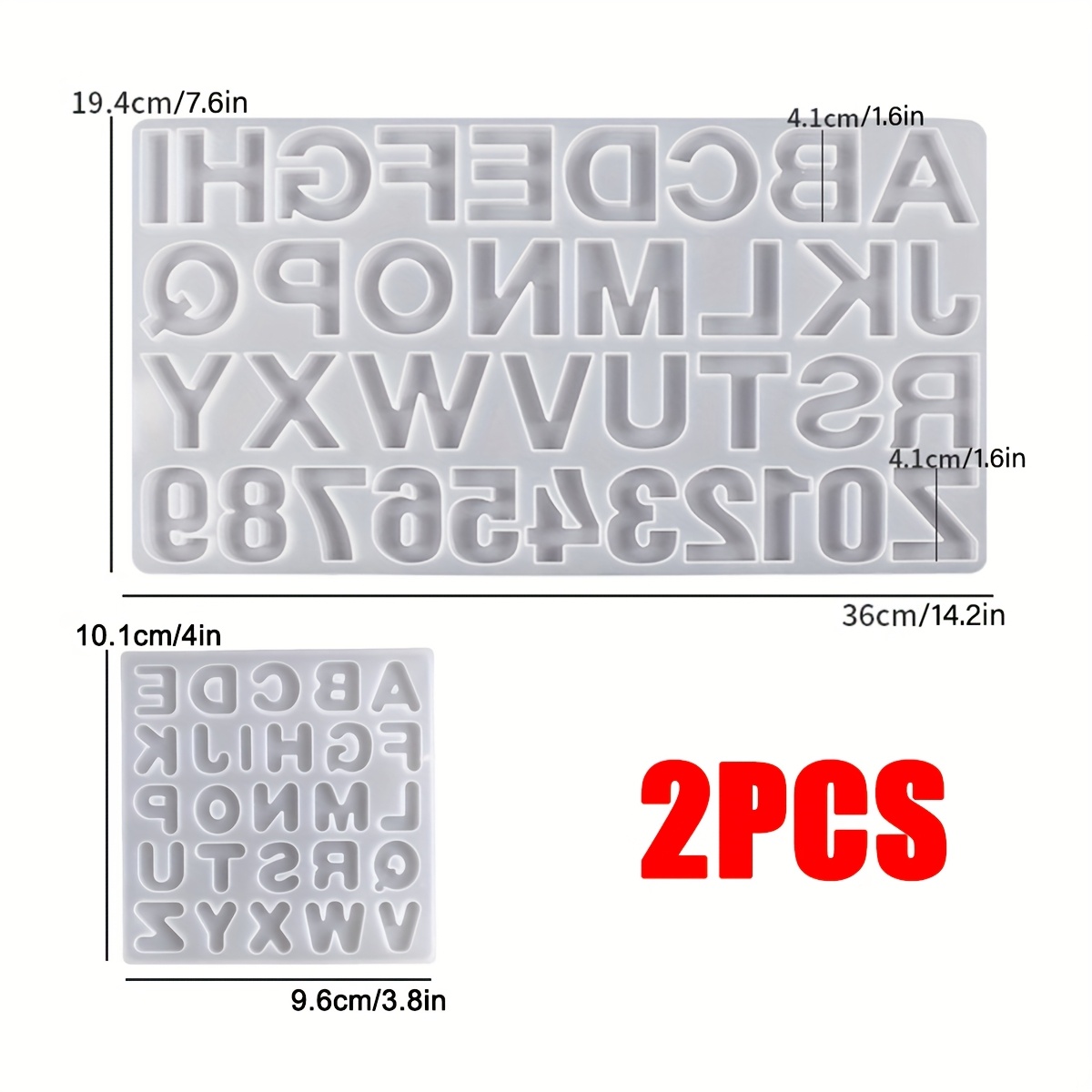 Image of 2pcs Different Sizes Letter Resin Silicone Mold 26 English Alphabet And Number Epoxy Resin Mold For Keychain Pendant Earrings Jewelry Making Home Decoration