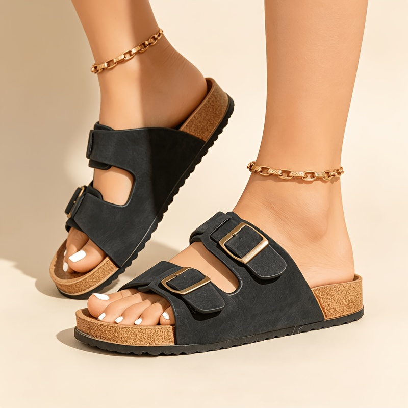 comfortable adjustable   flat sandals lightweight cork   summer slides breathable non slip slippers for all day weary shoes for women women shoes