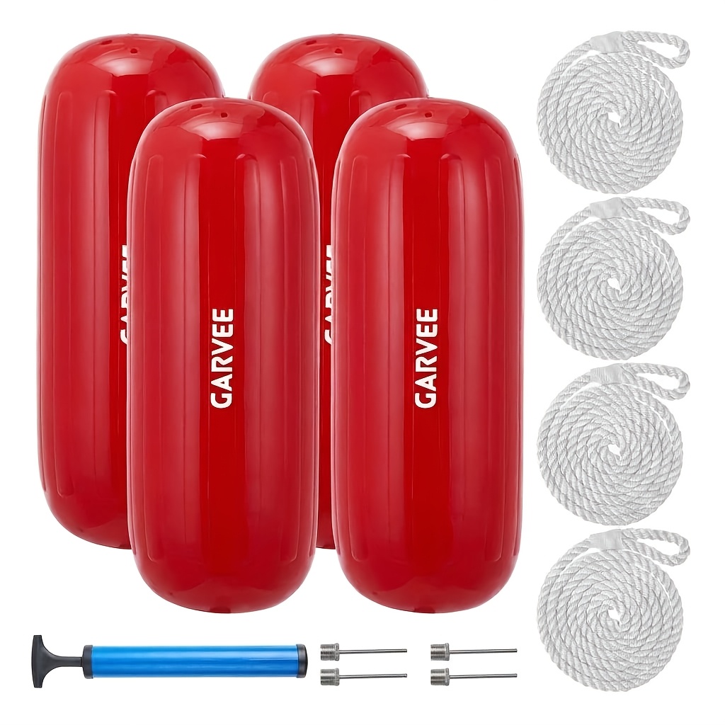 Heavy-duty Inflatable Boat Fender Pads 10"x28" - 4pcs Set, Durable Pvc, Includes Ropes And Pump - Uv-resistant Dock, Sailboat, Yacht Protection, Suitable For 12 Meter Boats, Black/blue/red/gray/white