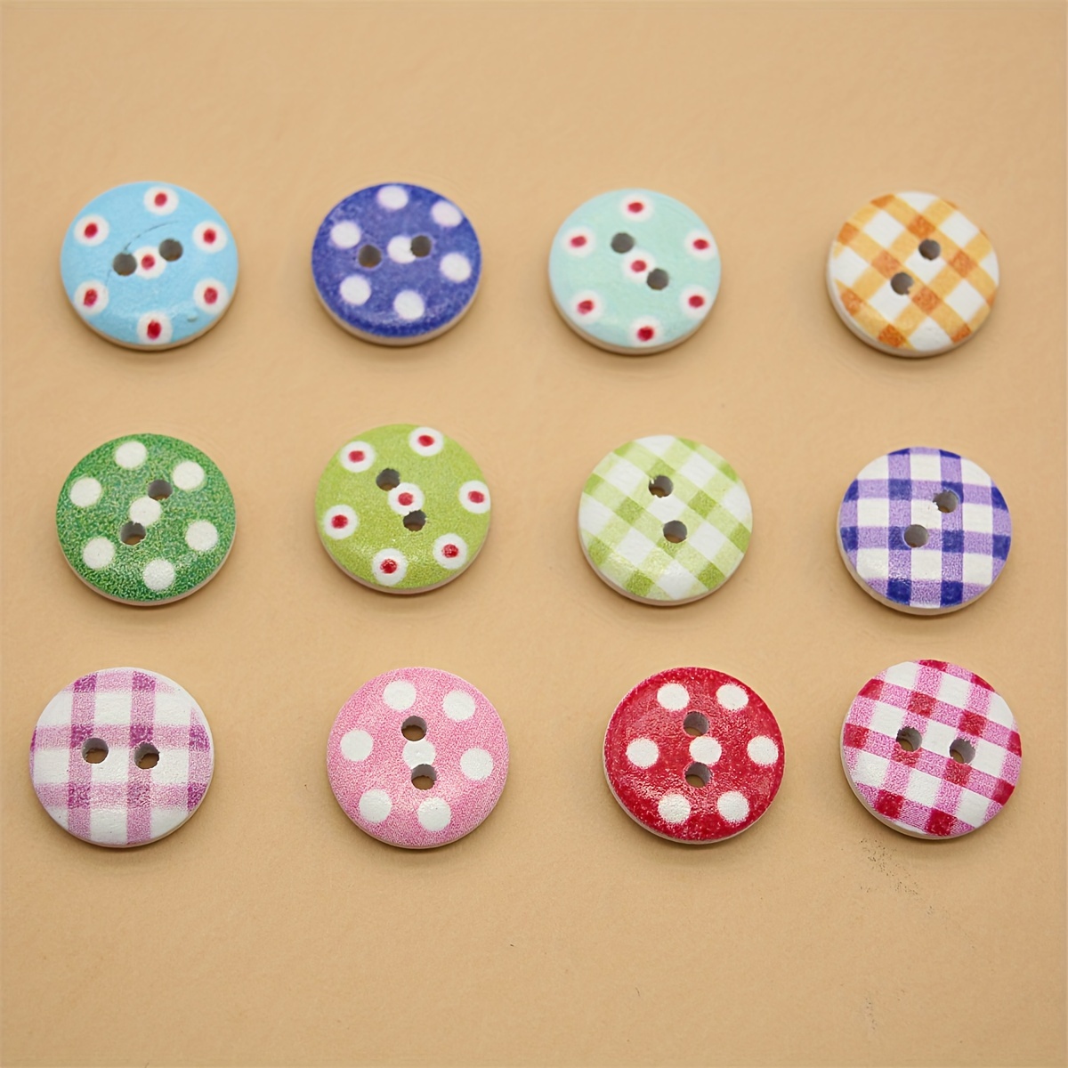 

50pcs Assorted Wooden Buttons, 2-hole Mixed Patterns Printed Stripes Diy Sewing Handcrafts Supplies Clothing Accessories Decors