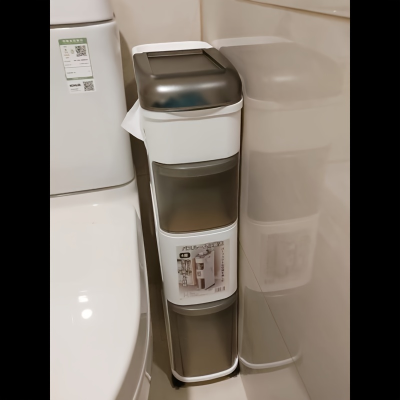 Ultra-thin Narrow Bathroom Cabinets - Removable Lockers - Own Trash Can - Waterproof Plastic, Mobile Lockers - For Fine Line /toilet Side Storage