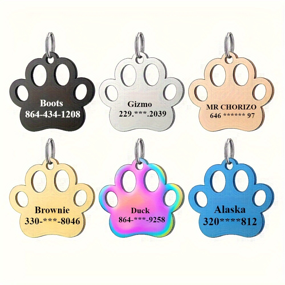 

Custom Engraved Stainless Steel Paw Print Pet Id Tag - Cute , Anti-lost Collar Charm With Personalized