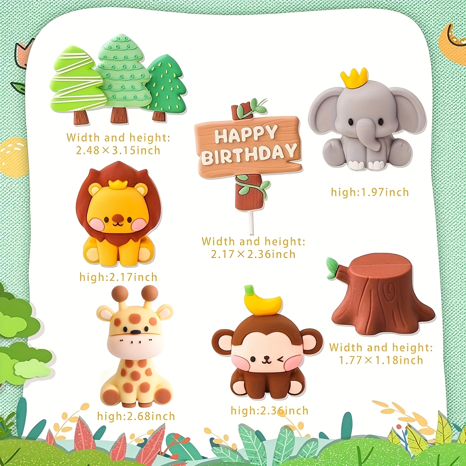 Image of 7pcs Cute Jungle Animals Cake Decoration Wild 1 Cake Decoration Cake Decoration Giraffe Elephant Cake Jungle Animals Birthday Party Decoration