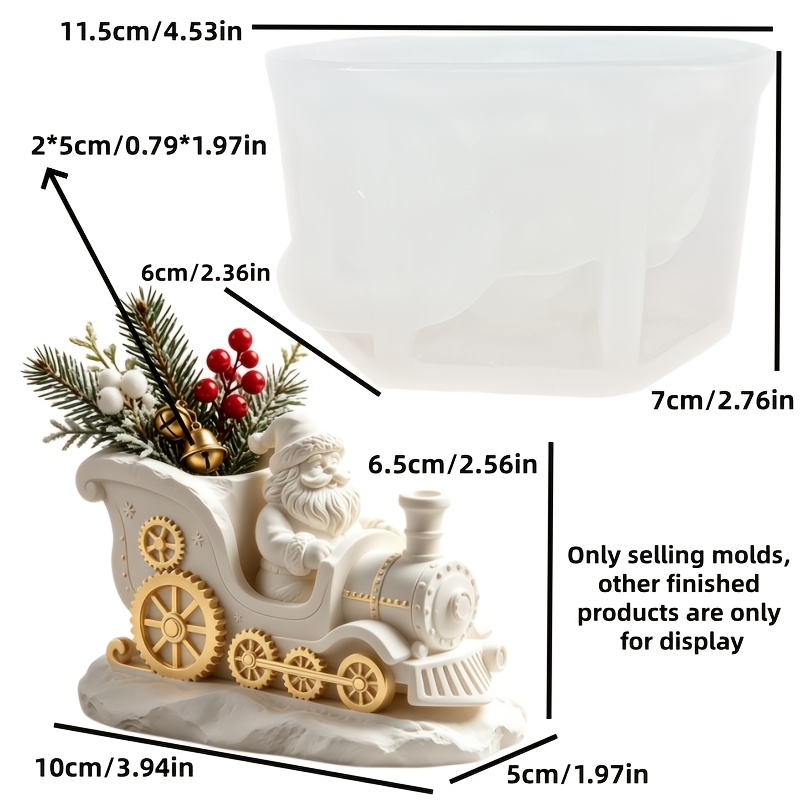 TEMU Resin Silicone Mold Santa Claus Sled Shaped Flower Vase Resin Silicone Mold Santa Claus Sitting On The Shaped Storage Box Concrete Cement
