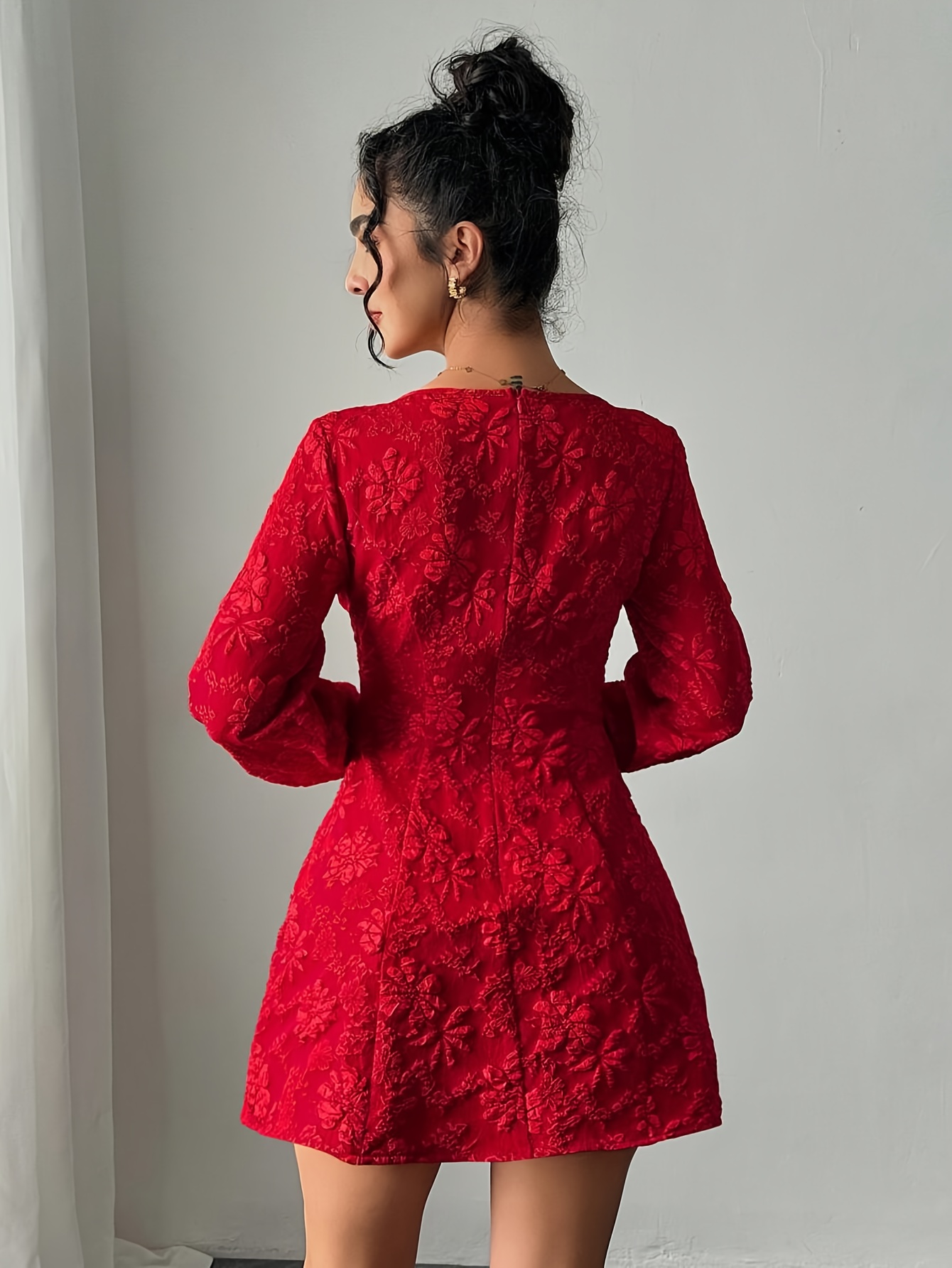 yy0704069 elegant simple square neck red printed long sleeve