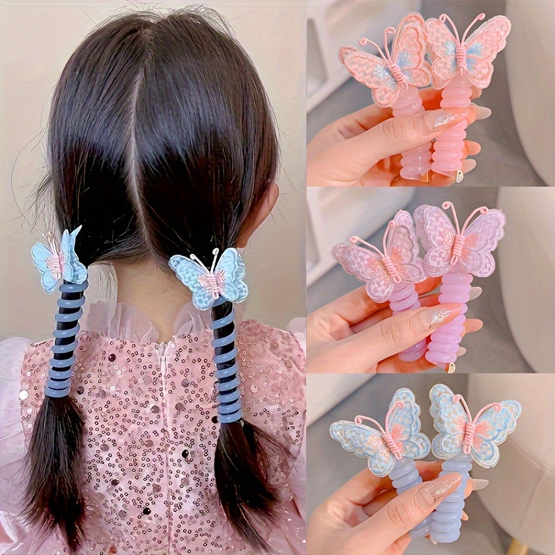 

6pcs Butterfly Telephone Wire Hair Tie Headband Hair Accessories Hair Tie Elastic Rubber Bands Hair Accessories For Girls