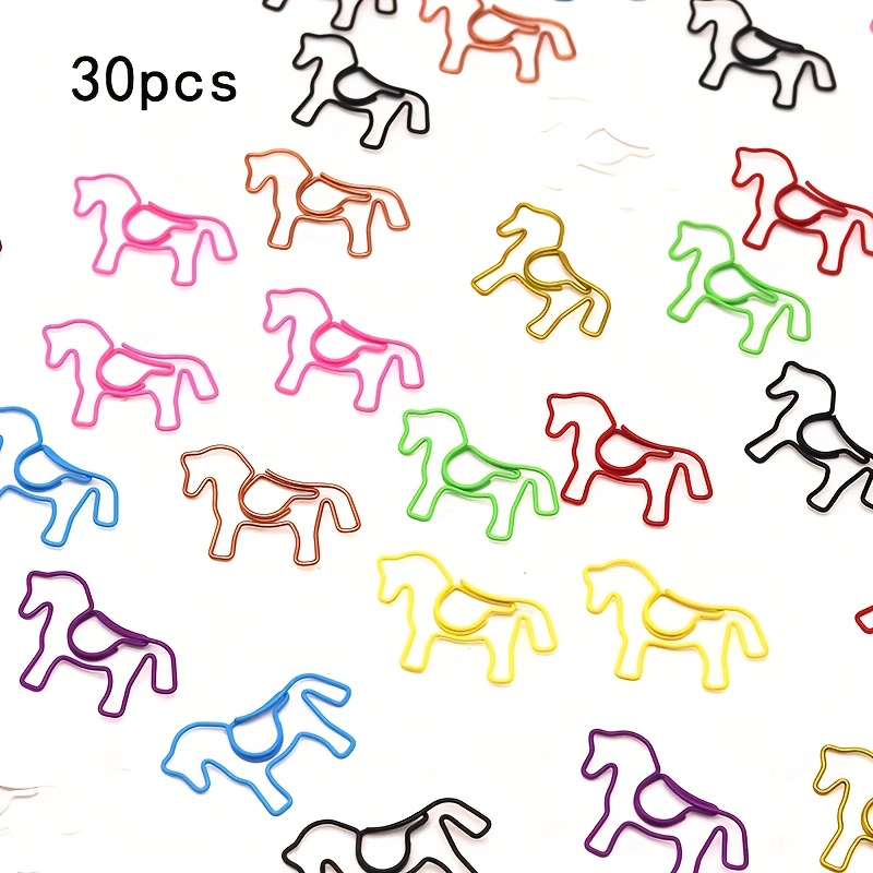 30pcs Bagged Colored Little Pony Shaped Paper Clips Animal Shapes Multicolor Bent Clips Office Stationery Supplies