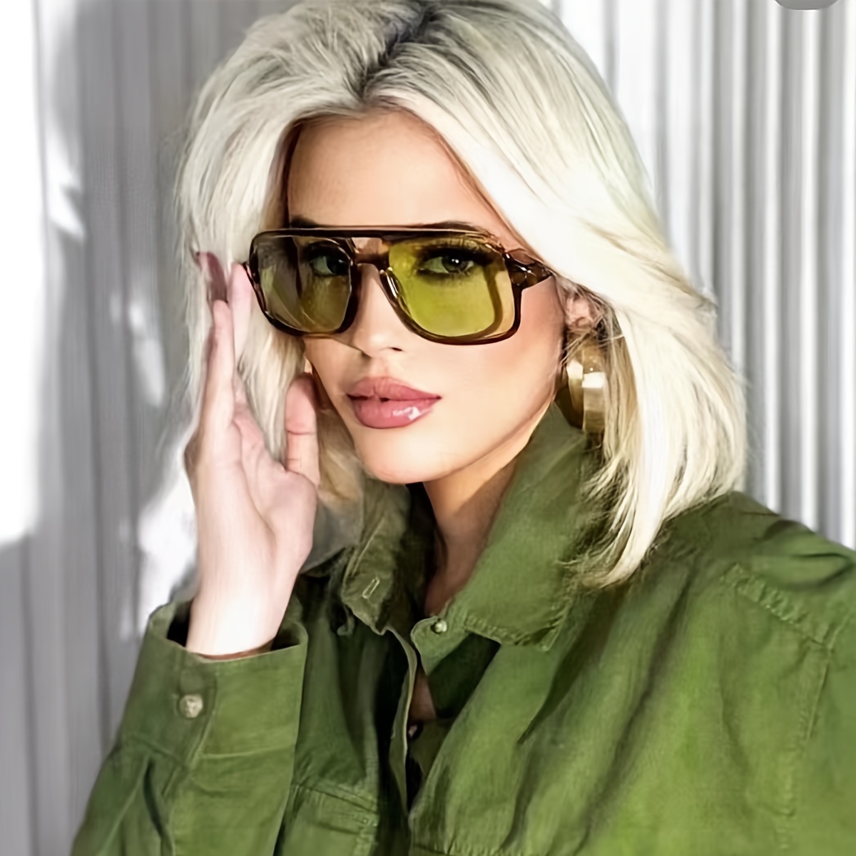 

1pc Square Large Frame Glasses Wide-brimmed Trend All-match Green Fashion Glasses For Decoration