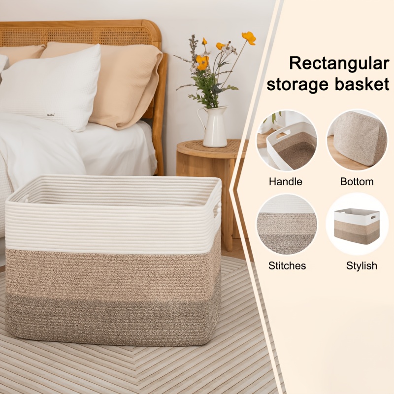 Woven Rope Basket with Handles, Multi-Purpose Organizer for Home
