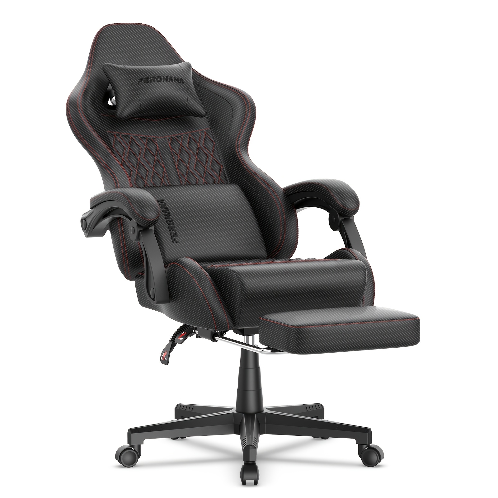 Image of Vintage Style Gaming Chair With Massage Function, Ergonomic Office Chair With Detachable Headrest & Footrest, High-quality, Gamer Chair For Long Sitting Periods, Height Adjustable