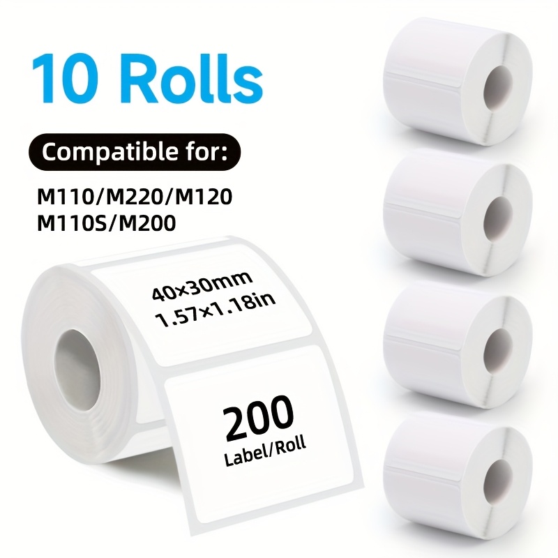 TEMU 10 Rolls Stickers 40x30mm (1.57x1.18in) 200 Sheets/roll - Compatible With M110s//m110/m220/m120/p50 & More Portable Printers - Durable Adhesive