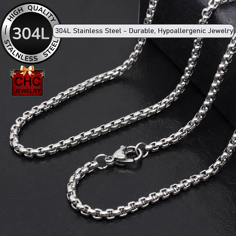 TEMU Chc Jewelry 1pc Men's 304l 304l 304l Stainless Steel Chain Necklace, Fashion Wedding Additions - Pendant Chain Making Jewelry, Non-fading,