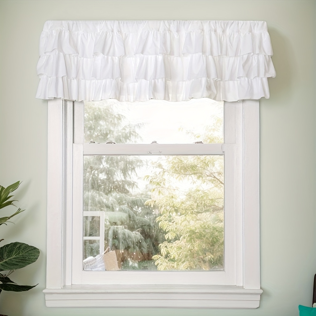 Image of 1pc White Ruffle Farmhouse Valance, Soft Fabric Rustic Country Farmhouse Tiered Ruffles Valance, Curtain For Windows And Kitchen Home Decor, 52 X 18 Inches