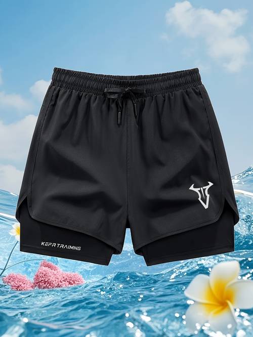 quick drying and breathable sports shorts print pattern double layer elastic fabric cool and comfortable sports pants suitable for daily outdoor travel