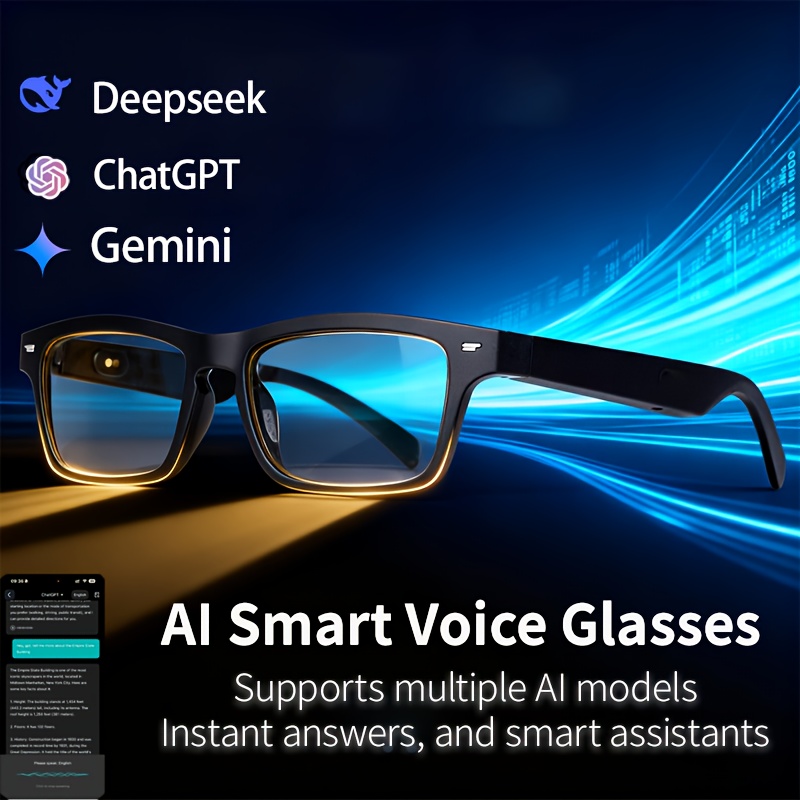 AI Smart Glasses with Intelligent Translation, Music Playback, and Call Answering. Features Dual Speakers and Stereo Surround Sound for High-definition Voice Calls and Hi-Fi Music, Delivering an Immersive Music Experience. Supports Translation in 164