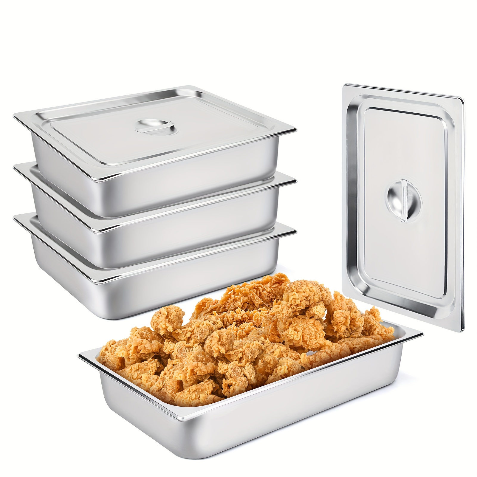 

4 Pack Table Pan With Lid, 21" L X 13" W Commercial Stainless Steel Containers, Catering Supplies Buffet Display