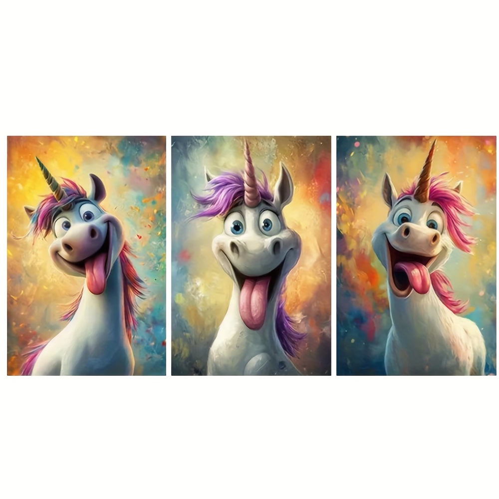 TEMU 3 Whimsical Unicorn Face Wall Art Posters, Suitable For Modern Home Decor In Living Rooms And Bedrooms, Unframed.
