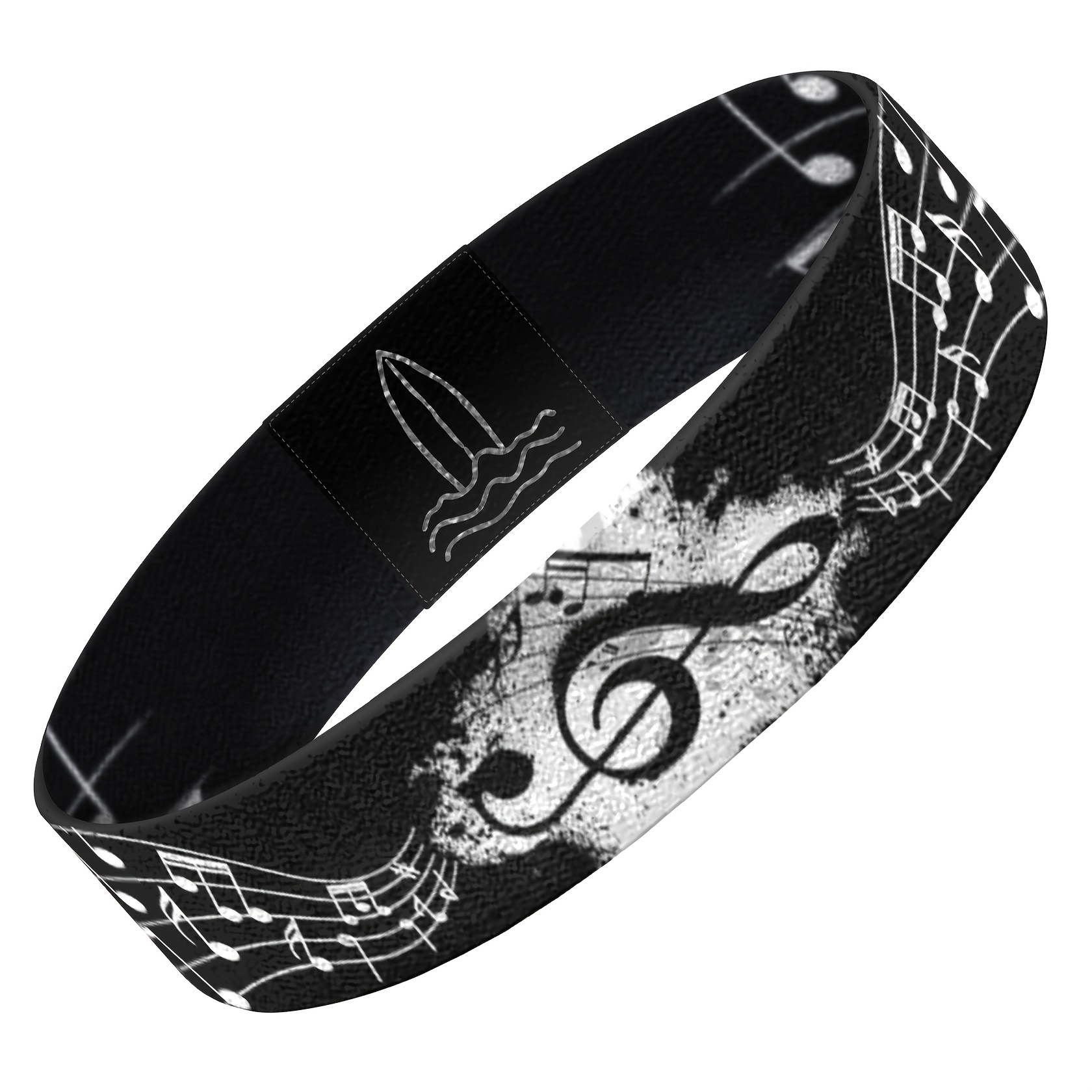 TEMU Elastic Wristbands Featuring Black And White Musical Notes, Cute And Stretchy Bracelets