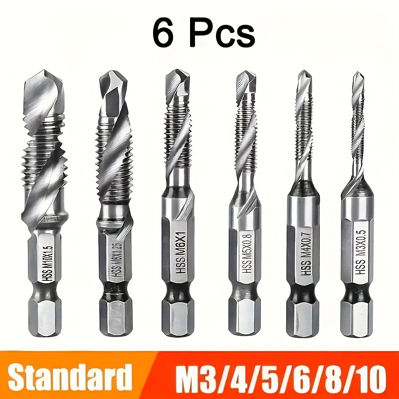 

6pcs Steel Tap & Drill Bit Set, M3-m10 Sizes, Precision Metalworking Tools, Steel Construction, Mixed Item Sets For Easy Tapping & Drilling