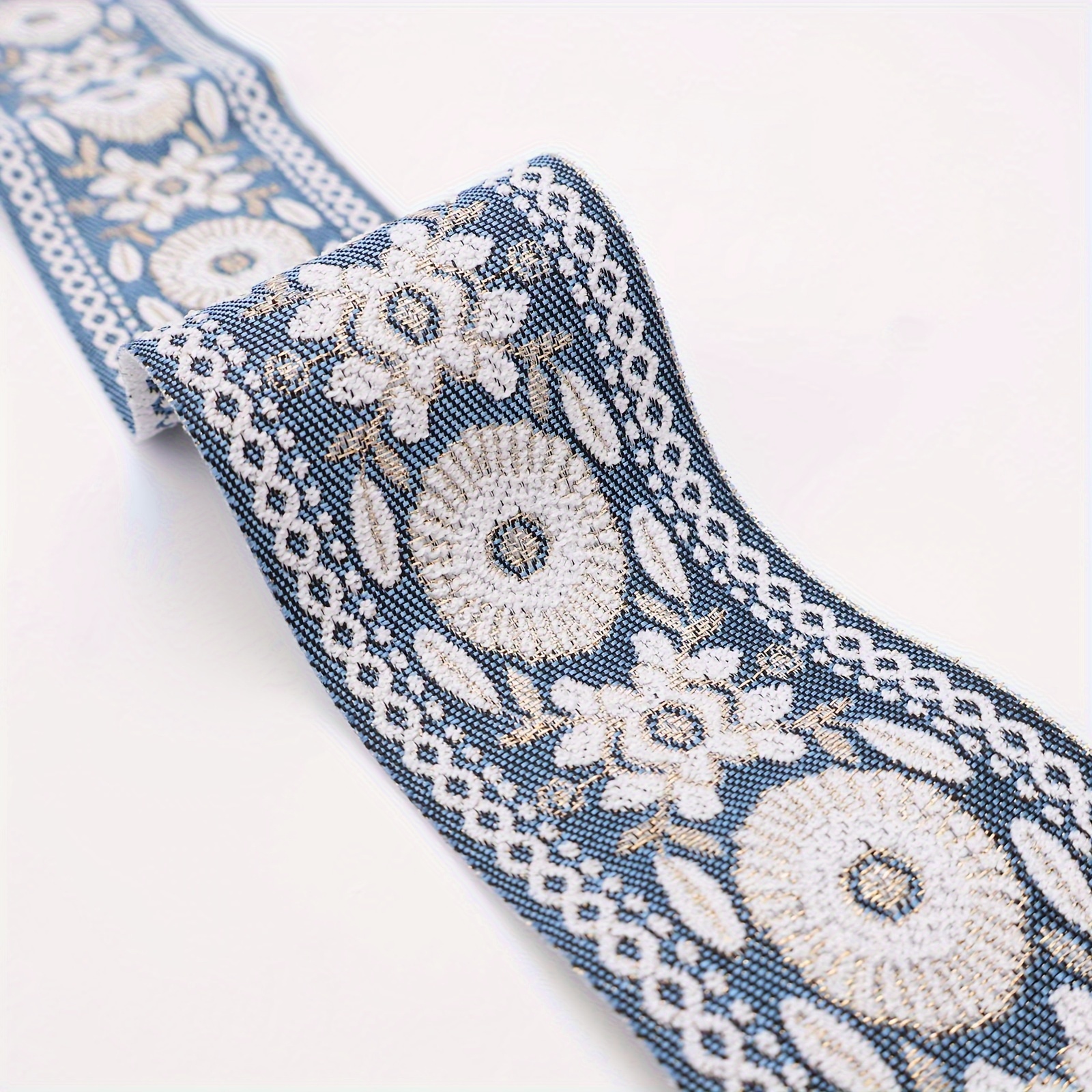 Image of 1yard/3 Yards Elegant Floral Jacquard Lace Trim Ribbon In Colors - Polyester Embroidery For Curtain, Tablecloth & Sofa Cushion Decoration, Ribbon For Crafts