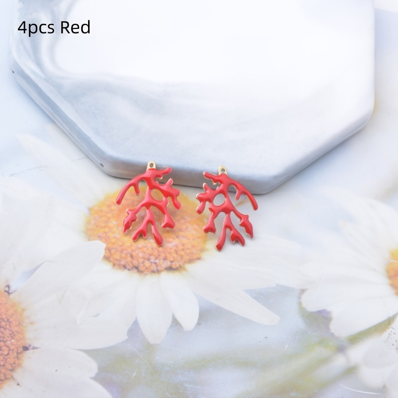 Image of 4pcs Copper Double-sided Oil Coral Charms Enamel Branch Pendant Jewelry Additions Women's Jewelry, Earrings/bracelet/necklace Additions
