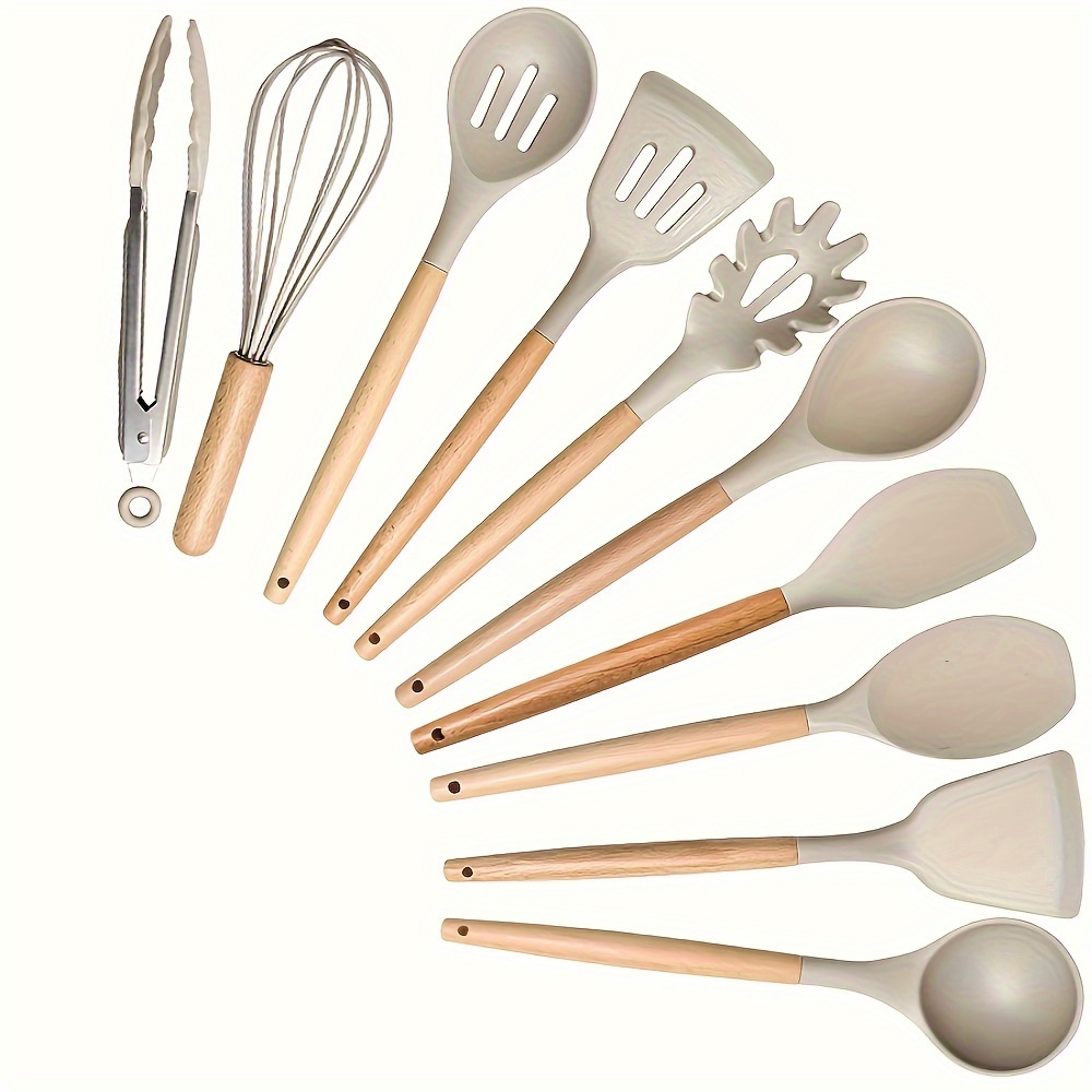 

10pcs, Premium Silicone Utensil Set - Heat-resistant, , Ergonomic Wooden Handle, , Modern Cookware For Kitchen - Christmas, Easter, Halloween, Hanukkah Celebrations