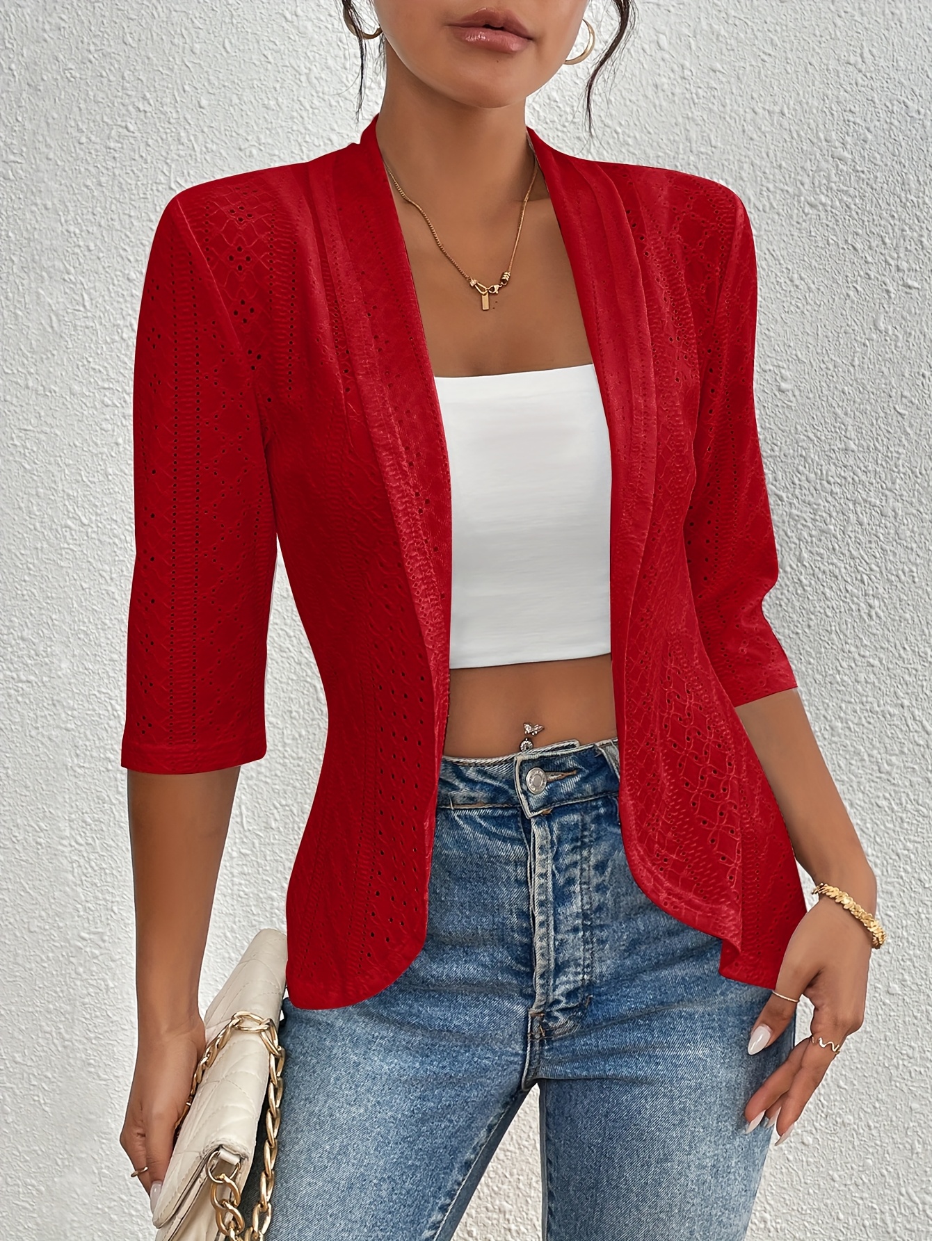 Elegante und Lässige Ajourierte Jacke