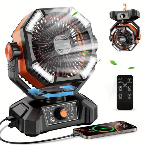 battery powered fan with 4 led lanterns 20000mah camping fan with dual motor 8 speed desk fan with remote control portable outdoor fan with hook for outage construction site