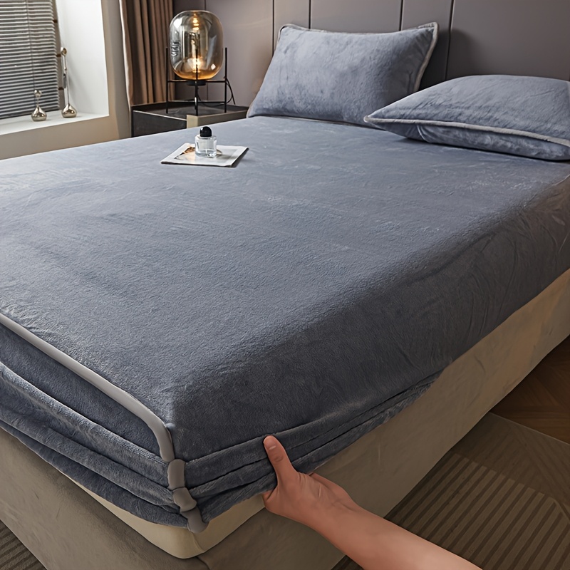 TEMU 1pc Fitted Sheet, New Arrival Fitted Sheet, Velvet Fitted Sheet, Single Fitted Sheet, Bed Cover, Mattress Protector, Non-slip Fixed Sheet,