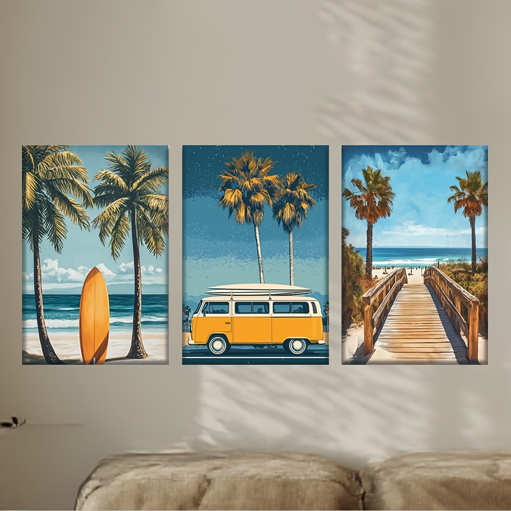 TEMU Pintura en 2D , 2D , juego de 3 piezas - Sin , , palmeras y tablas de surf, pósters e , bar, oficina, , , cafetería, abstracto, biblioteca,