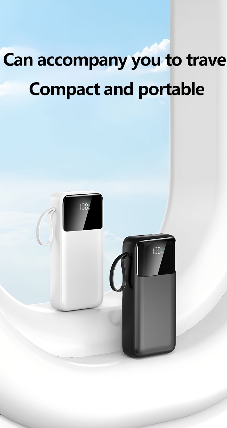 20000mAh Power Bank with LED Battery Display, Dual Outputs, Built-in Lanyard Compact Portable Charger for iPhone 15 Pro/14 Max /13 12 Devices Android (USB, Type-C), Outdoor Emergency Backup