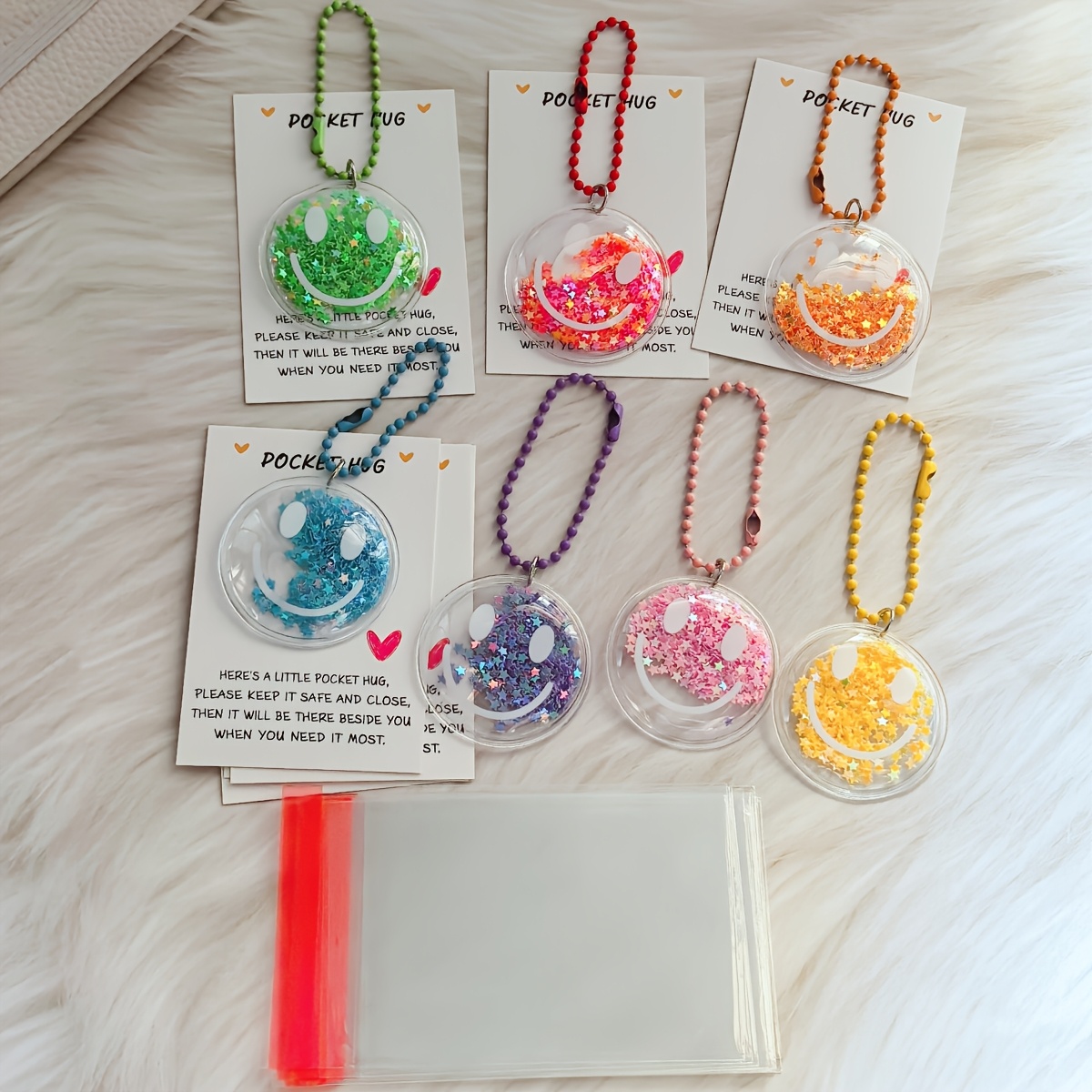 TEMU Ensemble de 21 pièces de -clés dessin animé coloré à paillettes, comprend -clés + 7 cartes + 7 sachets d'emballage pour cartes, décorations en
